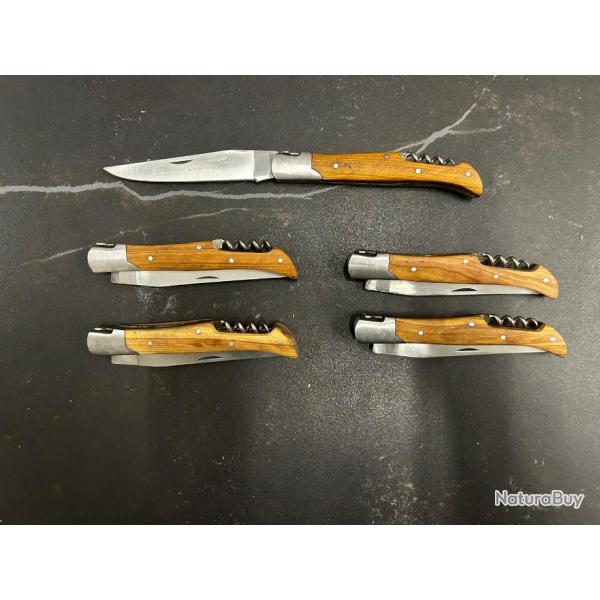 Lot de 5 couteaux de poche manche bois olivier Ref LT07 taille 21cm avec gravure prnom offert