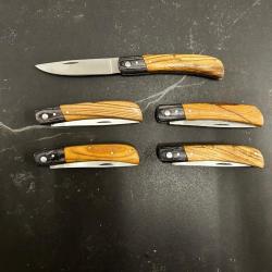 Lot de 5 couteaux de poche manche bois olivier Ref LT09 taille 20cm avec gravure prénom offert