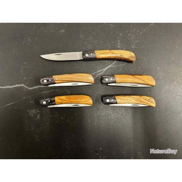 Lot de 5 couteaux de poche manche bois olivier Ref LT09 taille 20cm avec gravure prnom offert