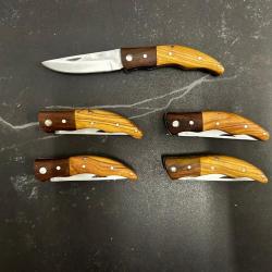 Lot de 5 couteaux de poche manche bois olivier Ref LT11 taille 16cm avec gravure prénom offert