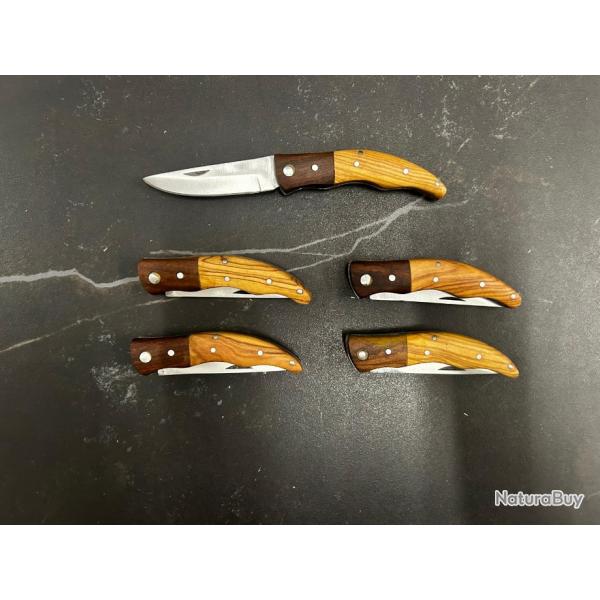 Lot de 5 couteaux de poche manche bois olivier Ref LT11 taille 16cm avec gravure prnom offert