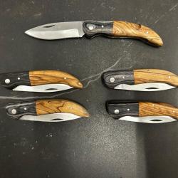 Lot de 5 couteaux de poche manche bois olivier Ref LT12 taille 19cm avec gravure prénom offert