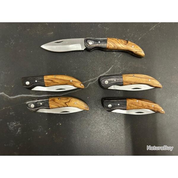 Lot de 5 couteaux de poche manche bois olivier Ref LT12 taille 19cm avec gravure prnom offert