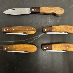 Lot de 5 couteaux de poche manche bois olivier Ref LT13 taille 19cm avec gravure prénom offert