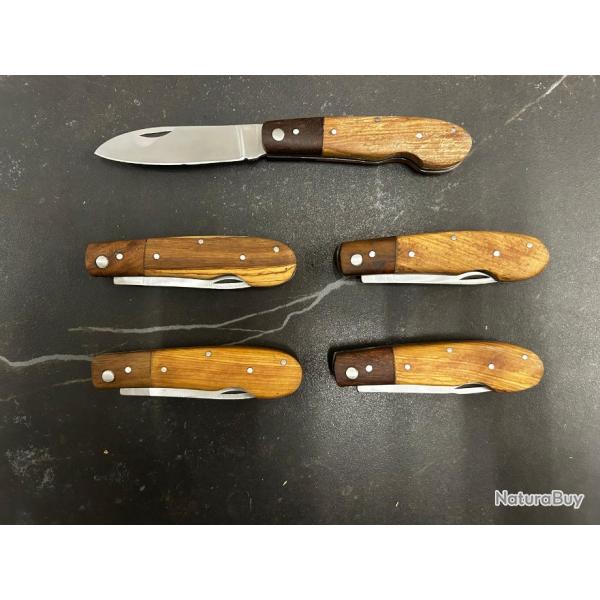 Lot de 5 couteaux de poche manche bois olivier Ref LT13 taille 19cm avec gravure prnom offert