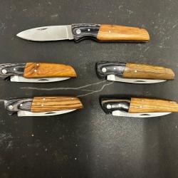 Lot de 5 couteaux de poche manche bois olivier Ref LT14 taille 18cm avec gravure prénom offert