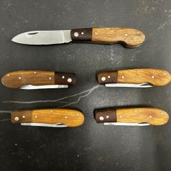 Lot de 5 couteaux de poche manche bois olivier Ref LT15 taille 19cm avec gravure prénom offert