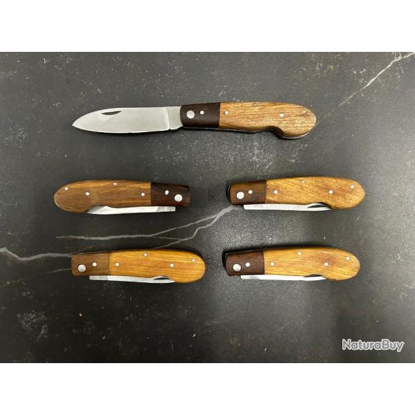 Lot de 5 couteaux de poche manche bois olivier Ref LT15 taille 19cm avec gravure prnom offert