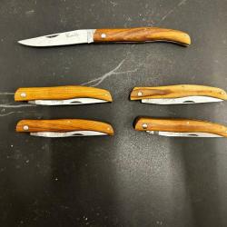 Lot de 5 couteaux de poche manche bois olivier Ref LT16 taille 21cm avec gravure prénom offert