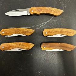 Lot de 5 couteaux de poche manche bois olivier Ref LT17 taille 20cm avec gravure prénom offert