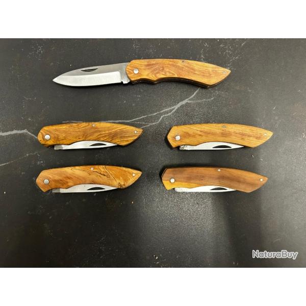 Lot de 5 couteaux de poche manche bois olivier Ref LT17 taille 20cm avec gravure prnom offert