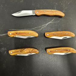 Lot de 5 couteaux de poche manche bois olivier Ref LT18 taille 18cm avec gravure prénom offert