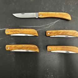 Lot de 5 couteaux de poche manche bois olivier Ref LT19 taille 21cm avec gravure prénom offert