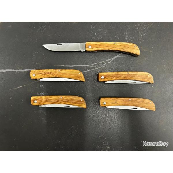 Lot de 5 couteaux de poche manche bois olivier Ref LT19 taille 21cm avec gravure prnom offert