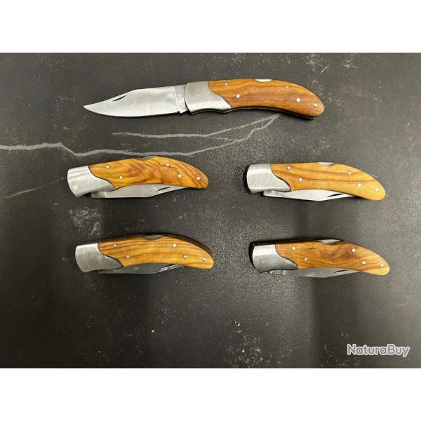 Lot de 5 couteaux de poche manche bois olivier Ref LT20 taille 19cm avec gravure prnom offert