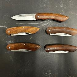 Lot de 5 couteaux de poche manche bois olivier Ref LT21 taille 20cm avec gravure prénom offert