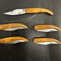 Lot de 5 couteaux de poche manche bois olivier Ref LT22 taille 21cm avec gravure prénom offert