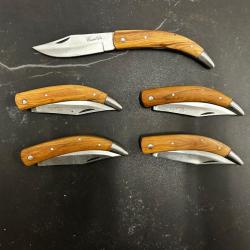 Lot de 5 couteaux de poche manche bois olivier Ref LT23 taille 21cm avec gravure prénom offert