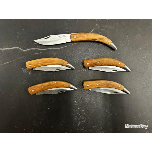 Lot de 5 couteaux de poche manche bois olivier Ref LT23 taille 21cm avec gravure prnom offert