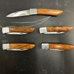 Lot de 5 couteaux de poche manche bois olivier Ref LT24 taille 19cm avec gravure prénom offert