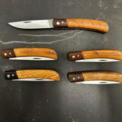 Lot de 5 couteaux de poche manche bois olivier Ref LT25 taille 19cm avec gravure prénom offert