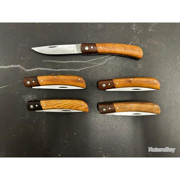 Lot de 5 couteaux de poche manche bois olivier Ref LT25 taille 19cm avec gravure prnom offert