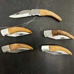 Lot de 5 couteaux de poche manche bois olivier Ref LT26 taille 17cm avec gravure prénom offert