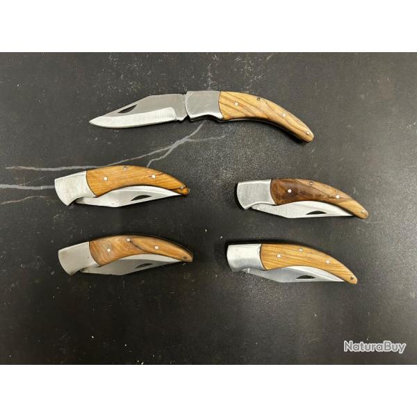 Lot de 5 couteaux de poche manche bois olivier Ref LT26 taille 17cm avec gravure prnom offert