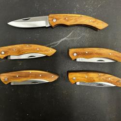 Lot de 5 couteaux de poche manche bois olivier Ref LT27 taille 21cm avec gravure prénom offert
