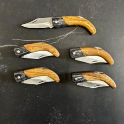 Lot de 5 couteaux de poche manche bois olivier Ref LT28 taille 18cm avec gravure prénom offert