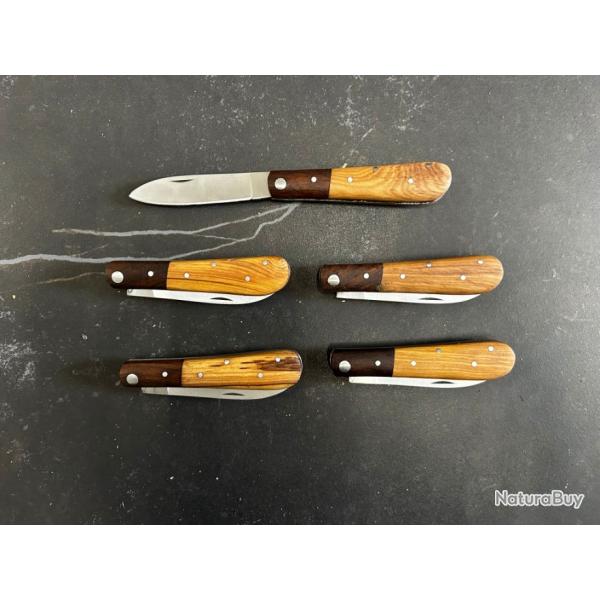 Lot de 5 couteaux de poche manche bois olivier Ref LT29 taille 17cm avec gravure prnom offert