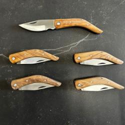 Lot de 5 couteaux de poche manche bois olivier Ref LT30 taille 19cm avec gravure prénom offert