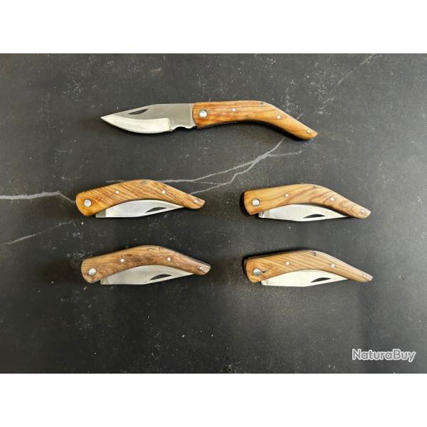 Lot de 5 couteaux de poche manche bois olivier Ref LT30 taille 19cm avec gravure prnom offert