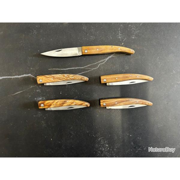 Lot de 5 couteaux de poche manche bois olivier Ref LT31 taille 20cm avec gravure prnom offert