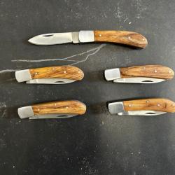 Lot de 5 couteaux de poche manche bois olivier Ref LT32 taille 18cm avec gravure prénom offert