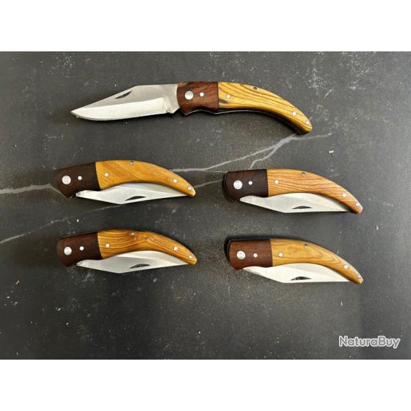 Lot de 5 couteaux de poche manche bois olivier Ref LT34 taille 18cm avec gravure prnom offert