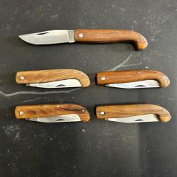 Lot de 5 couteaux de poche manche bois olivier Ref LT35 taille 18cm avec gravure prénom offert