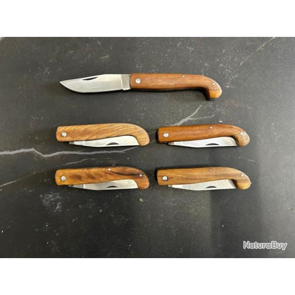 Lot de 5 couteaux de poche manche bois olivier Ref LT35 taille 18cm avec gravure prnom offert