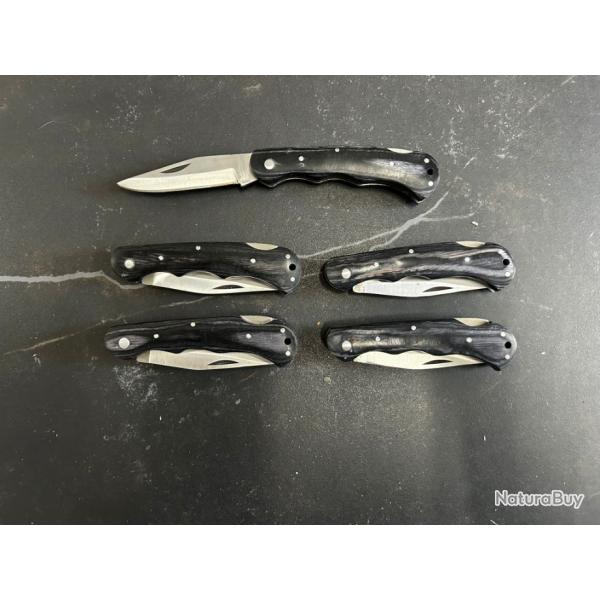 Lot de 5 couteaux de poche manche bois olivier Ref LT37 taille 18cm avec gravure prnom offert