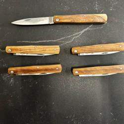Lot de 5 couteaux de poche manche bois olivier Ref LT38 taille 18cm avec gravure prénom offert