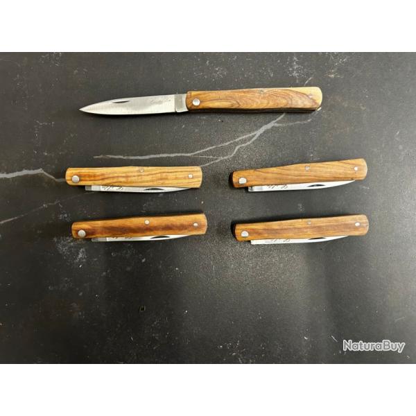 Lot de 5 couteaux de poche manche bois olivier Ref LT38 taille 18cm avec gravure prnom offert