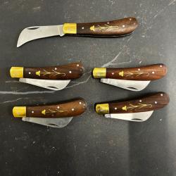 Lot de 5 couteaux de poche manche bois olivier Ref LT39 taille 16cm avec gravure prénom offert
