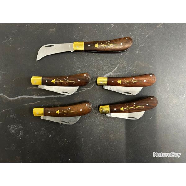 Lot de 5 couteaux de poche manche bois olivier Ref LT39 taille 16cm avec gravure prnom offert