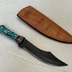 Couteau sabre forgé 32cm vert marbré