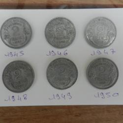 lot de 6 pièces de monnaie anciennes de 2 frs.