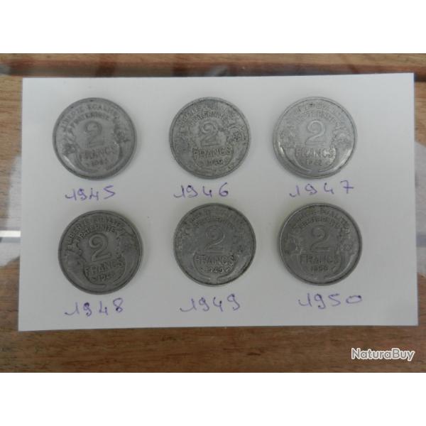 lot de 6 pices de monnaie anciennes de 2 frs.