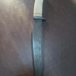 Exceptionnel couteau forgé par JP Sire en damas barreaux  garde damas manche ivoire de phacochère