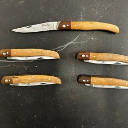 Lot de 5 couteaux de poche manche bois olivier Ref LT44 taille 21cm avec gravure prénom offert