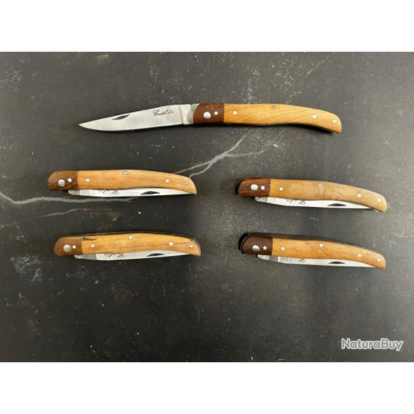 Lot de 5 couteaux de poche manche bois olivier Ref LT44 taille 21cm avec gravure prnom offert