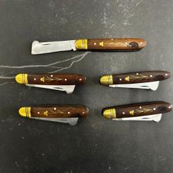 Lot de 5 couteaux de poche manche bois  Ref LT45 taille 16cm avec gravure prénom offert